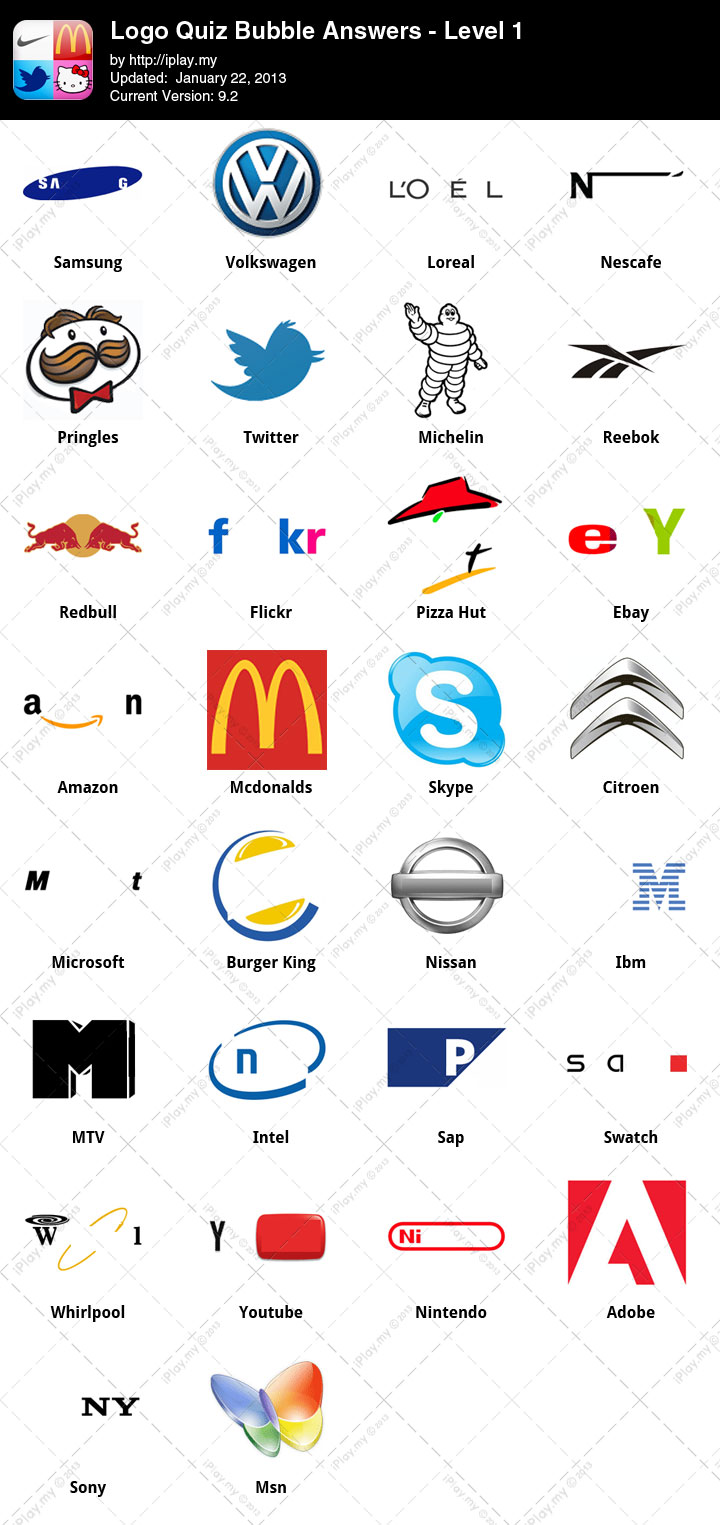 Logo Quiz Bubble Answers Level 1