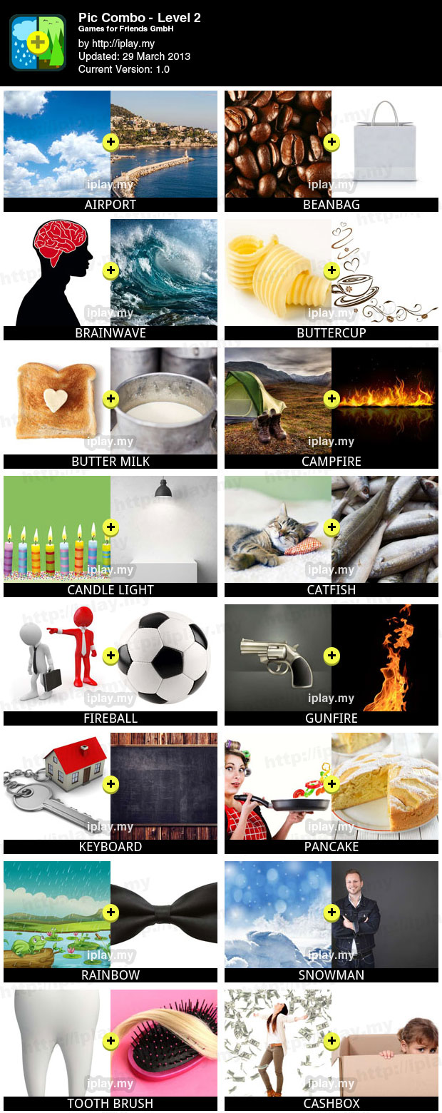 Pic Combo Answers List with Pictures Level 2