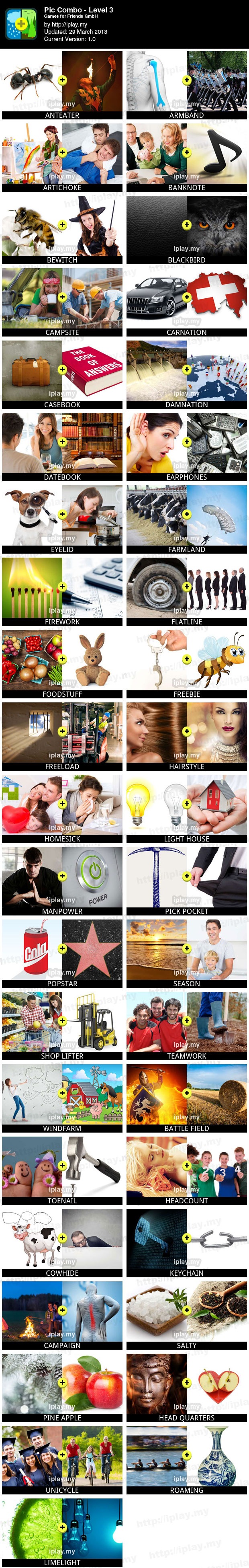 Pic Combo Answers List with Pictures Level 3