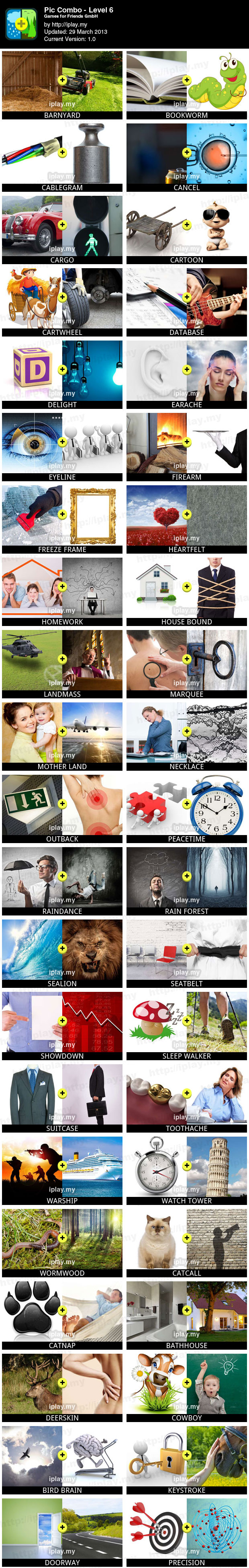 Pic Combo Answers List with Pictures Level 6