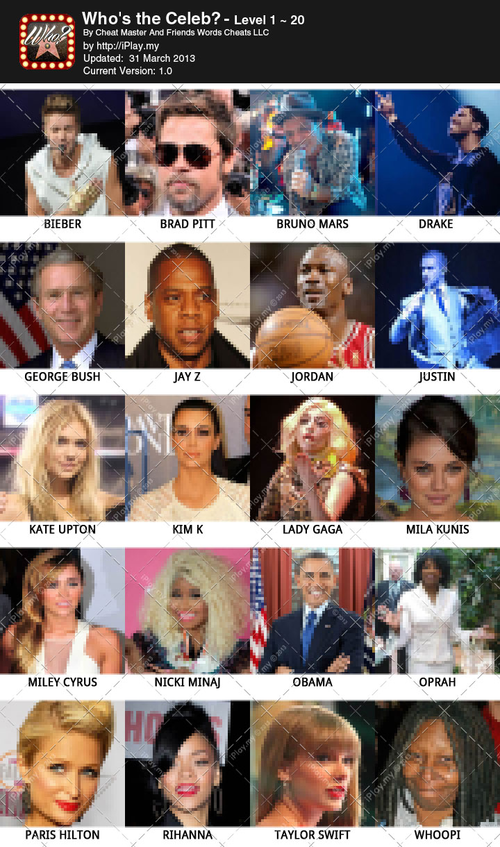 Who's the Celeb? Answer Level 1-20