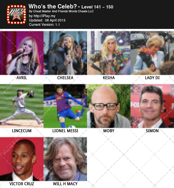 Who's the Celeb? Answer Level 141-150