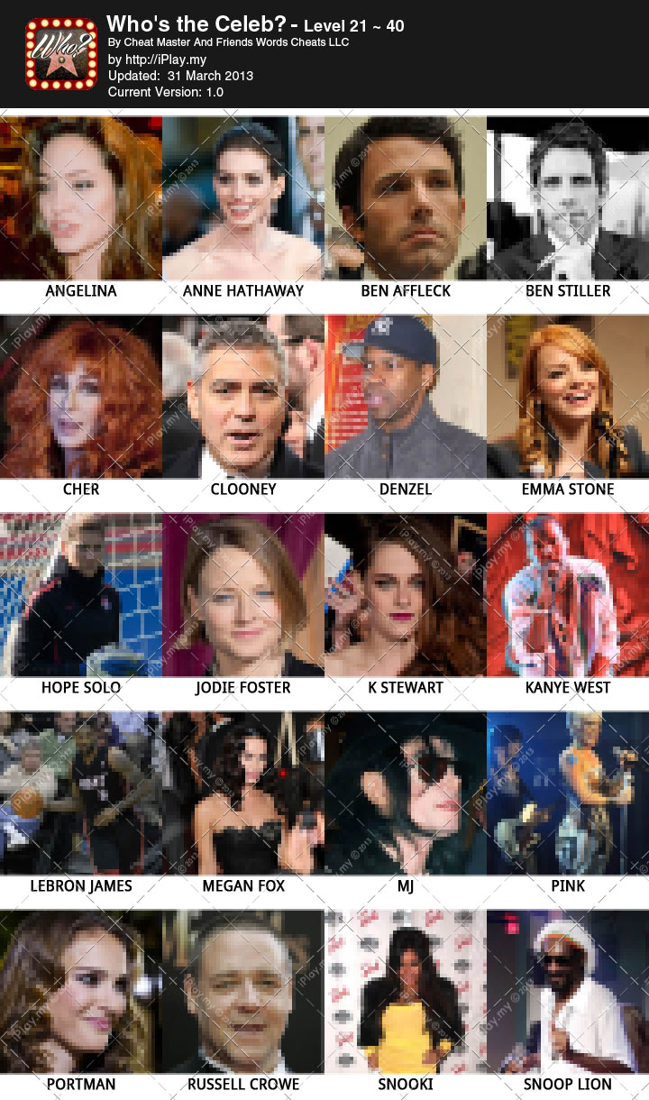 Who's the Celeb? Answer Level 21-40