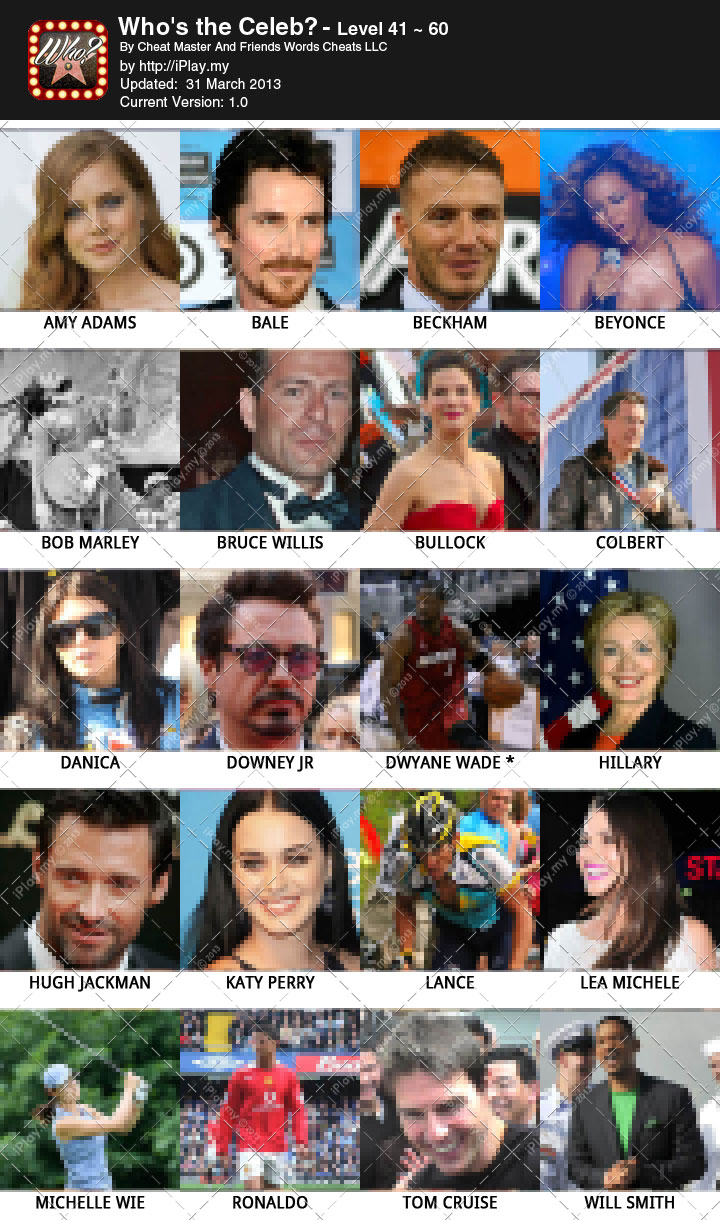 Who's the Celeb? Answer Level 41-60