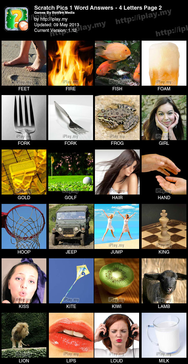 Scratch Pics 1 Word Answers - 4 Letters Page 2